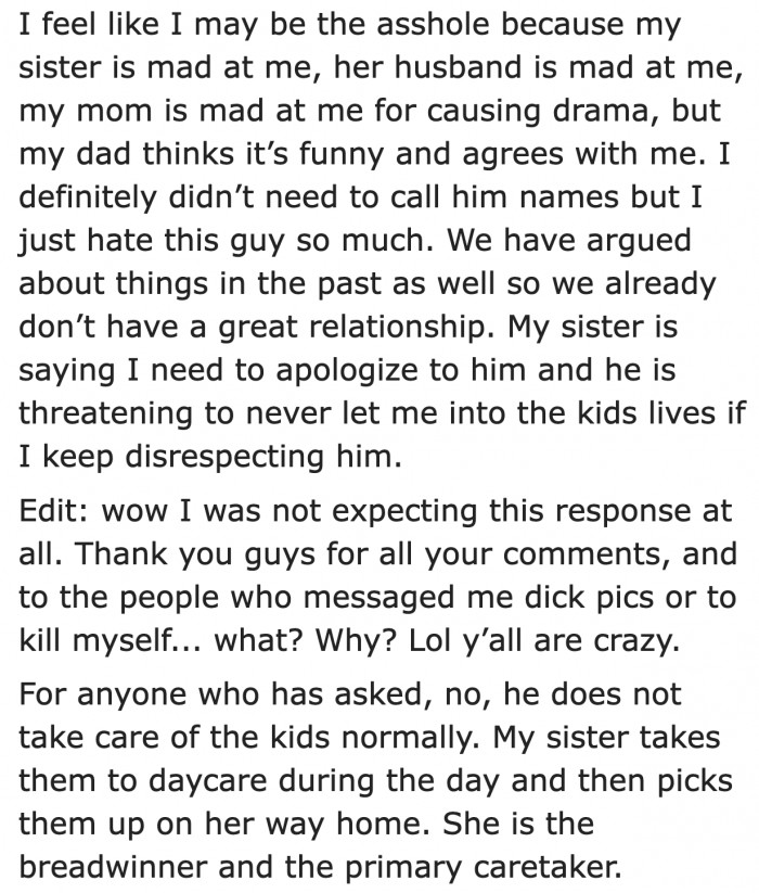 Most of her family members do not agree with what she did. The OP's dad is on her side, though.