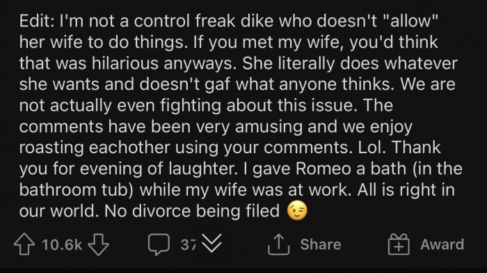 OP eventually modified the post to include the last edit because some users were accusing her of being “controlling.”