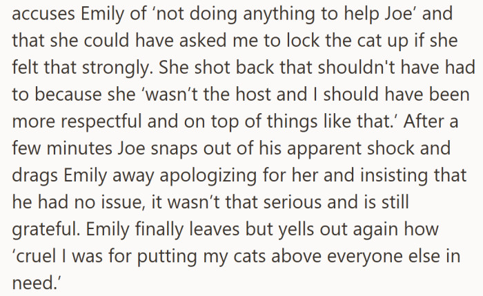 The argument spiraled until Joe finally stepped in, apologizing for Emily and insisting he’d never felt mistreated at all.