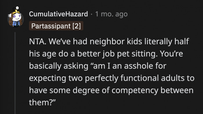 She didn't even let him correct his mistake; she just swooped in and 'saved' him from his mean aunt