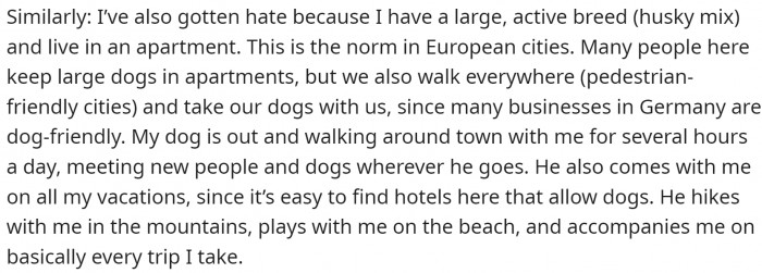 OP was criticized for the way they treat their dog, even though it is normal in European cities