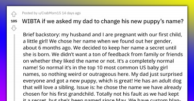 Pregnant Woman Chooses Name For Her Daughter And Keeps Quiet About It, Only To Find Out Her Dad Chose The Same Name For New Puppy