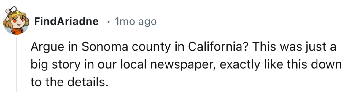 “This was just a big story in our local newspaper, exactly like this down to the details.”