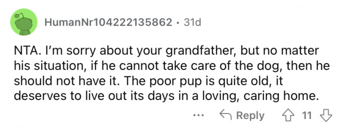 "If he cannot take care of the dog, then he should not have it."