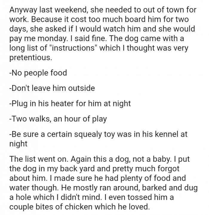 OP took care of the dog