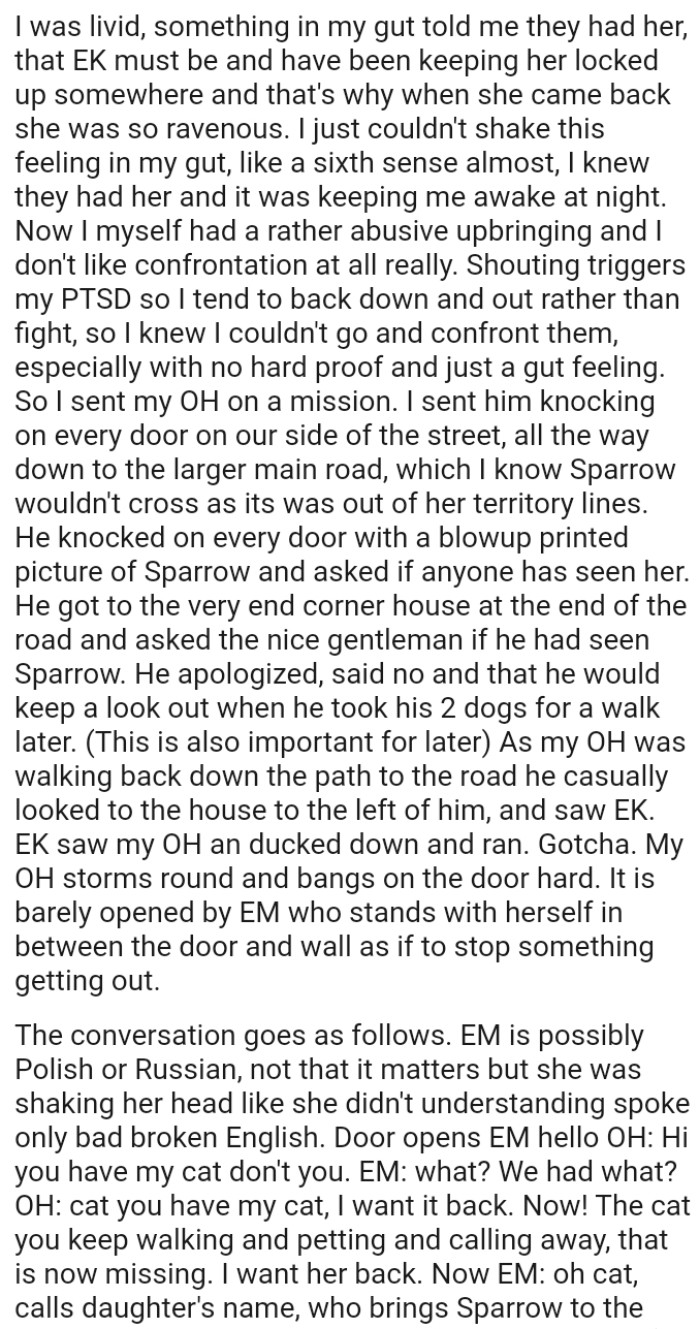 He knocked on every door with a blown-up printed picture of the cat and asked if anyone had seen her