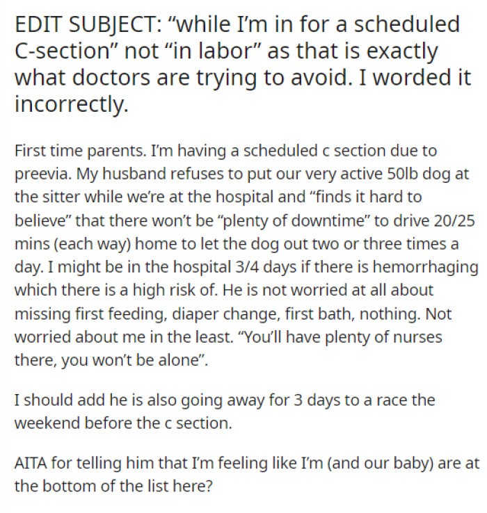 OP's post is pretty descriptive, and she goes into details on what her husband wants to do versus what she wants to do.
