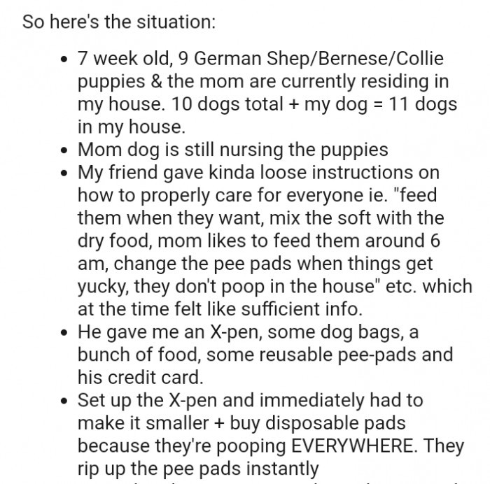 Here, the OP lists her present situation