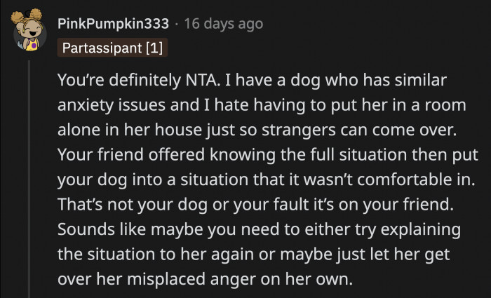 The majority of the people on the sub did say that OP was not to blame, but she can either explain to Mel why she was so upset or keep Mel at arm's length.
