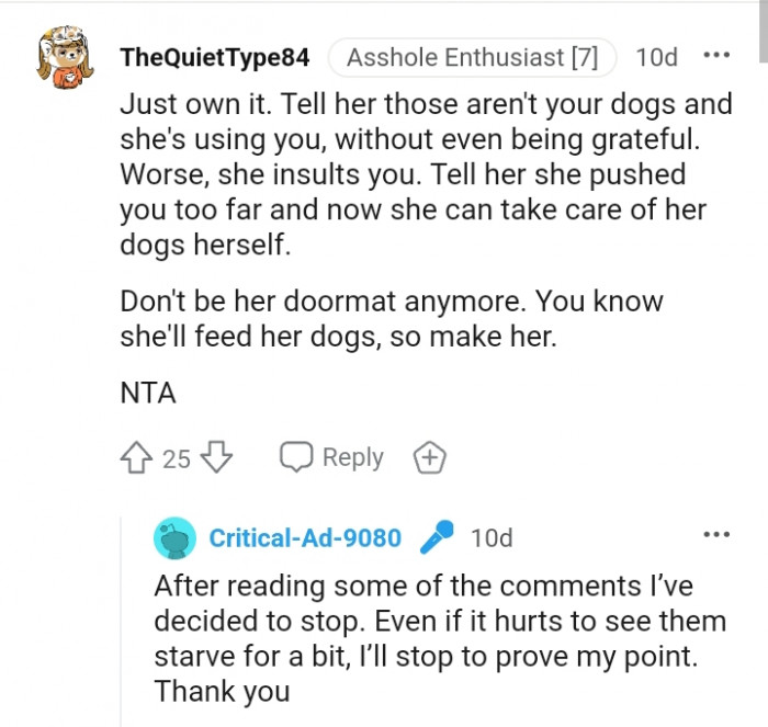 Tell her she pushed you too far