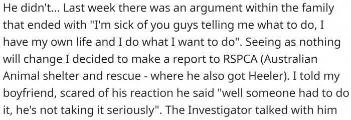 OP saw that talking didn't help much, so they went nuclear—they called RSPCA (Australian Animal Shelter and Rescue).