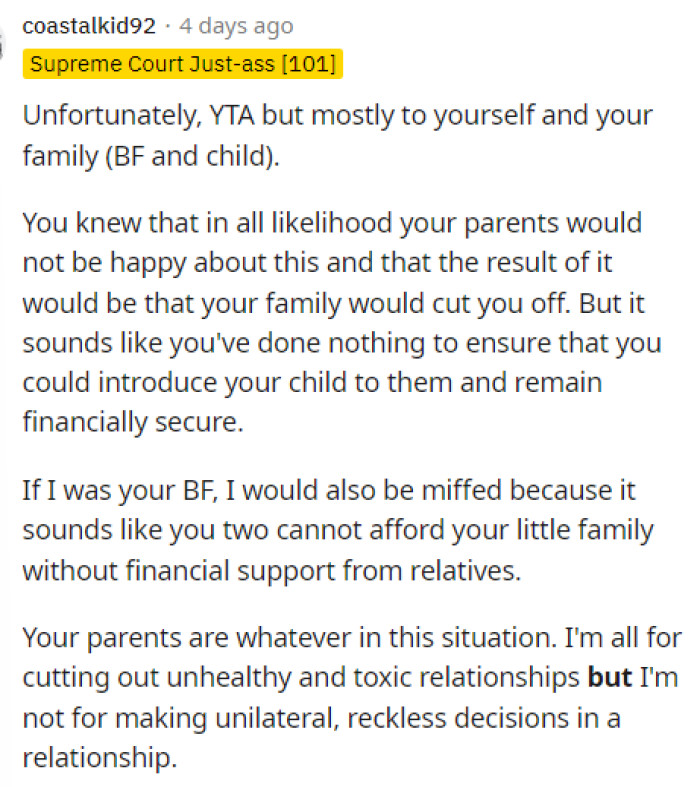 People definitely told OP that she's TA because she definitely is and so is her boyfriend for encouraging her to hide the baby.