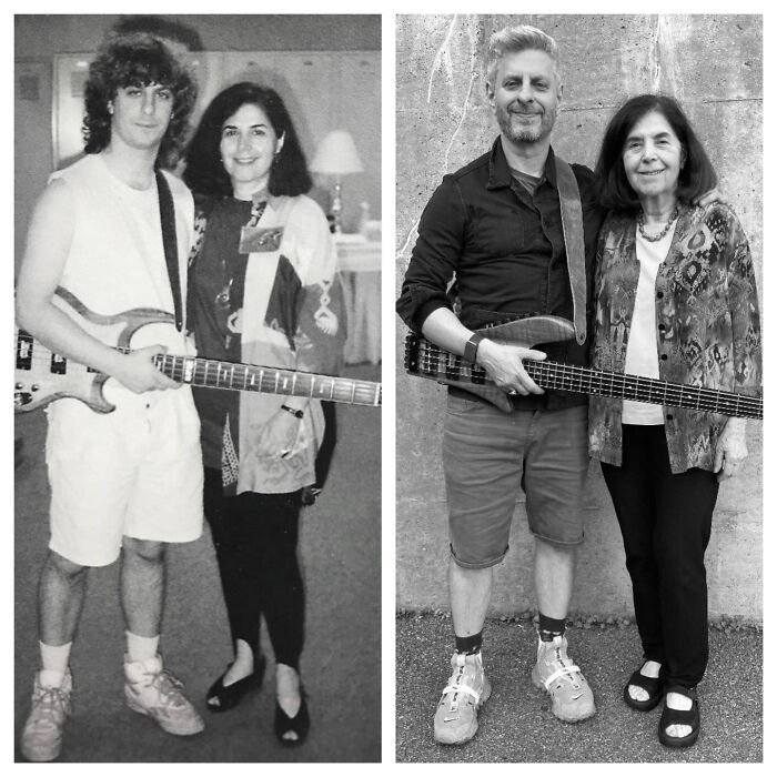 39. Mike Gordon (of the music group Phish) with his mother in 1993 compared to 2022. He shared this on his Facebook page earlier today.