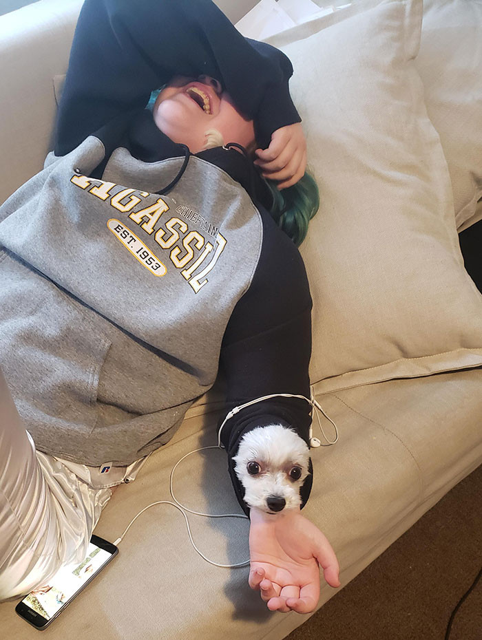 22. So, Cassidy, My Daughter, Was Snuggling Elsa, Our Rescue Pup, Under Her Hoodie. I Walked into the Room and Asked, "Where's Elsa?" Well, Elsa Tried to Get to Me