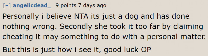 The dog may be connected to the ex, but in the end, it's not cheating.