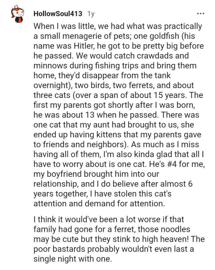 This Redditor shares a story.