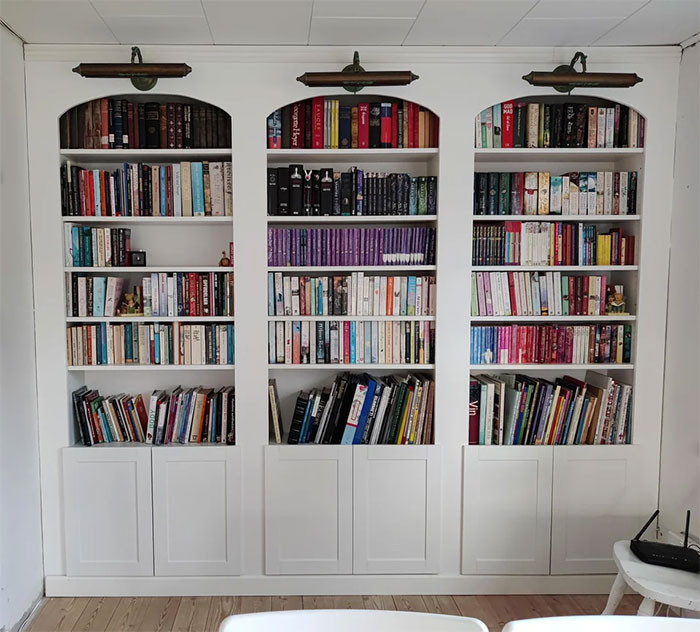 18. Billy bookcases put together with plywood placed in front to create that built-in look