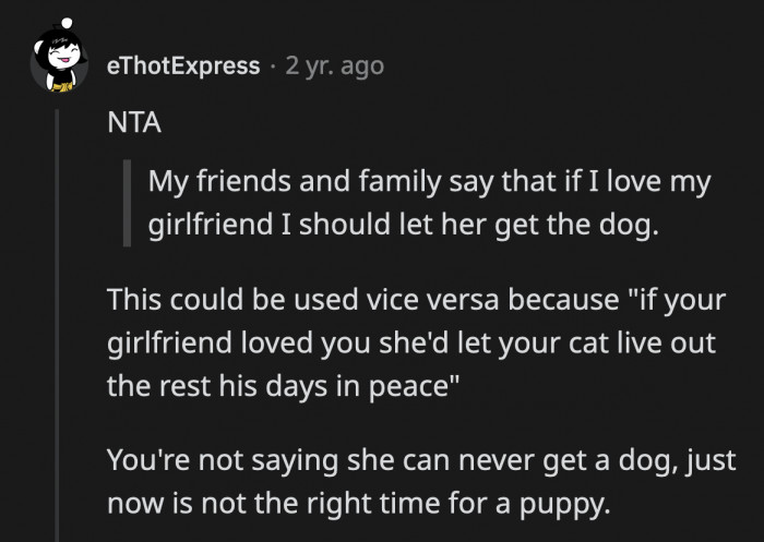 If OP's girlfriend loves him, and by extension Sparky, she will understand why OP is protecting him during the sunset of his life