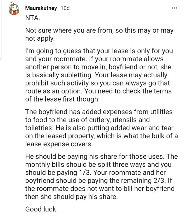 Young Woman Considers Leaving When Roommate's Boyfriend Moves In