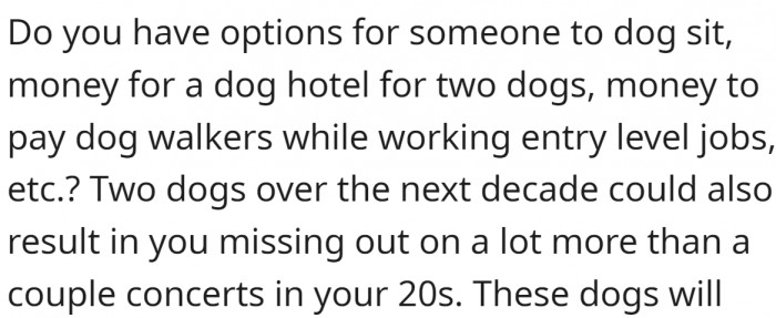 If you don't have anyone to help you out, taking care of two dogs means missing a lot