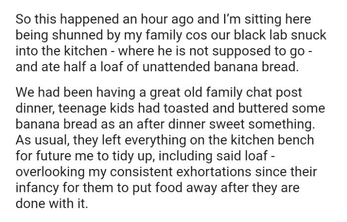 It all happened while the OP's family was having a great old family chat post-dinner