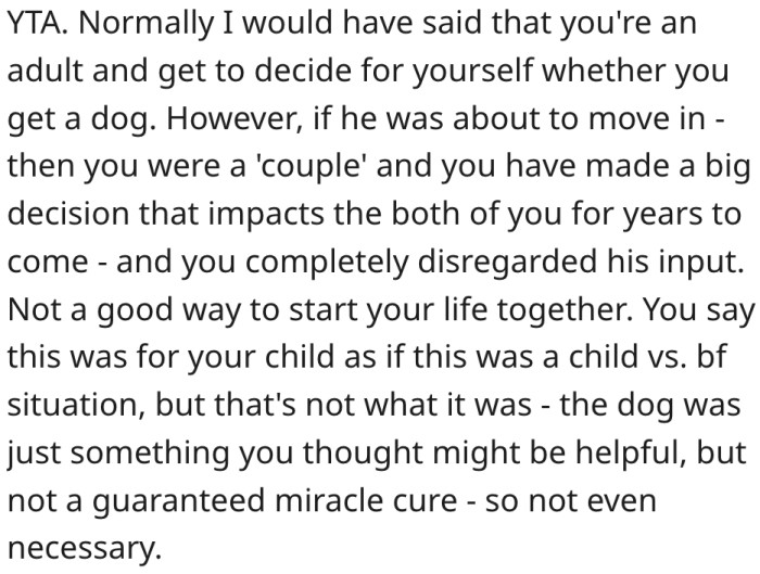 3. It isn't a child versus boyfriend situation.