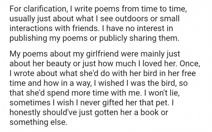 My poems about my girlfriend were mainly just about her beauty