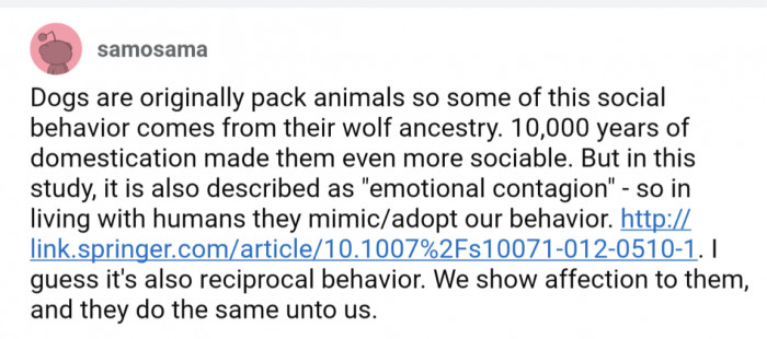 Perhaps it's about the phenomenon of "emotional contagion"