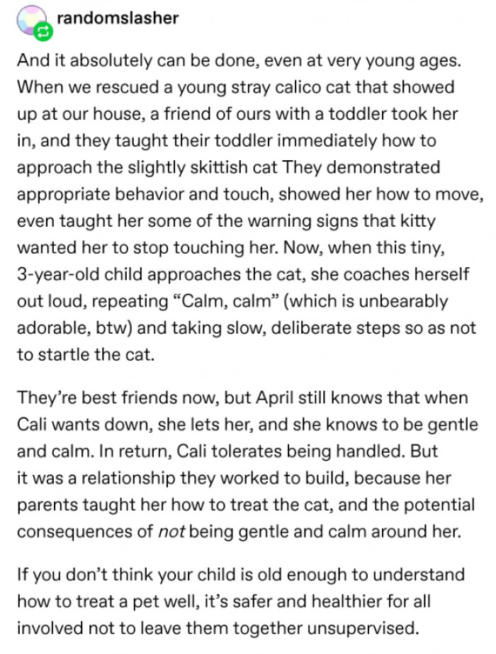 It all starts with parents finally teaching their kids how to treat animals properly.