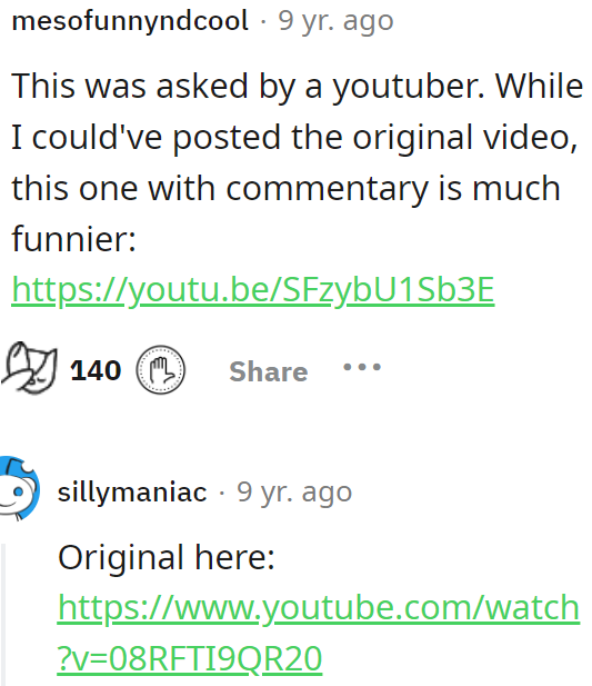 A user shared that the question was asked by a YouTuber.