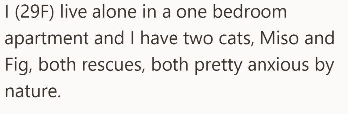 Her home is calm, but it depends on keeping things predictable for two already anxious pets.