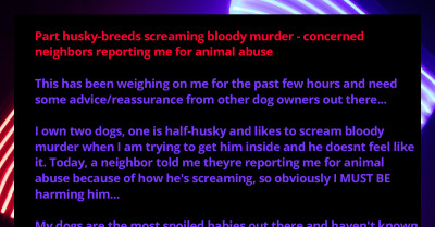 Half-Husky Owner Desperately Needs Advice And Reassurance About Her Screaming Dog As Her Neighbors Think She's Abusing It