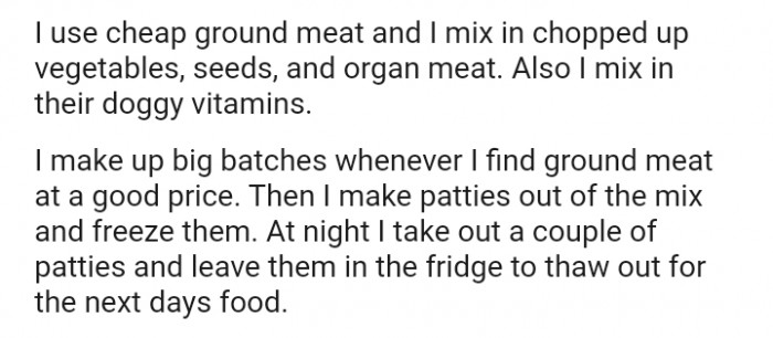 OP prepares food for their dogs