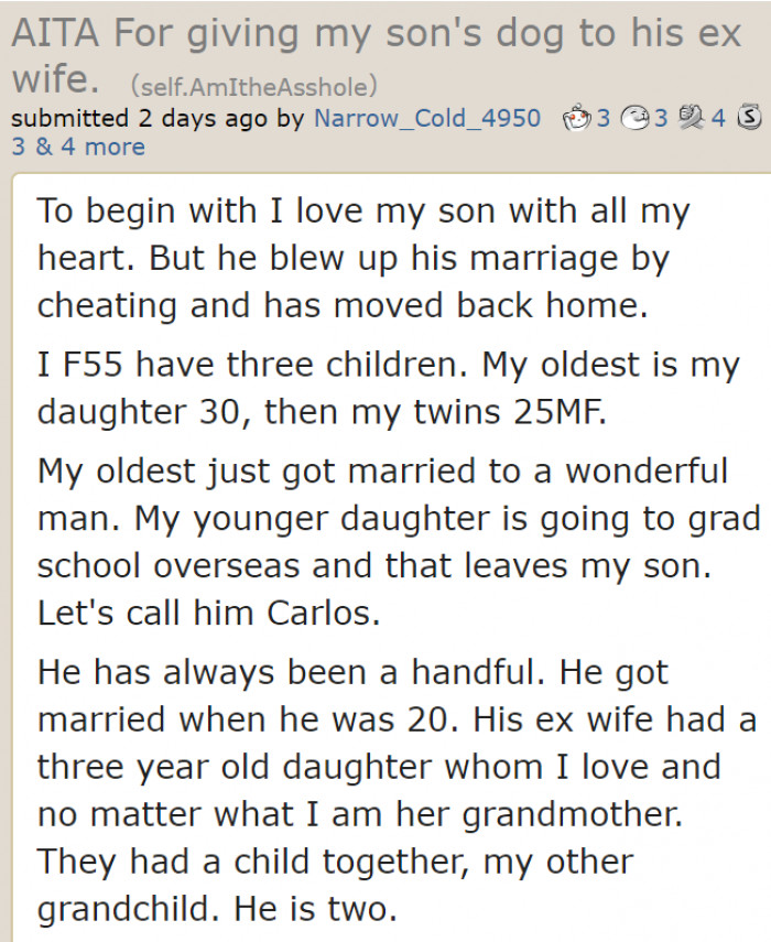 The original poster (OP) explains her family situation.