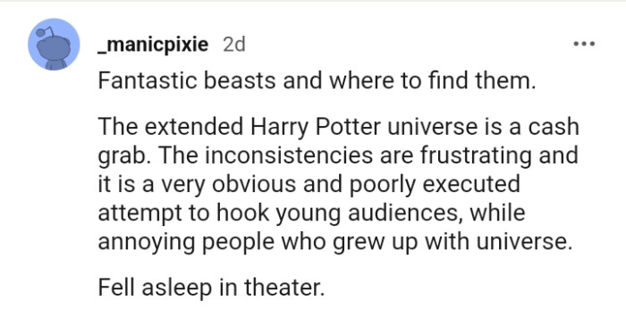 29. For this Redditor, it's Fantastic Beasts and where to find them