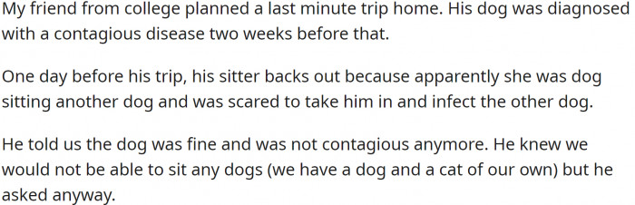 OP and his wife had a friend from college who planned a last-minute trip home