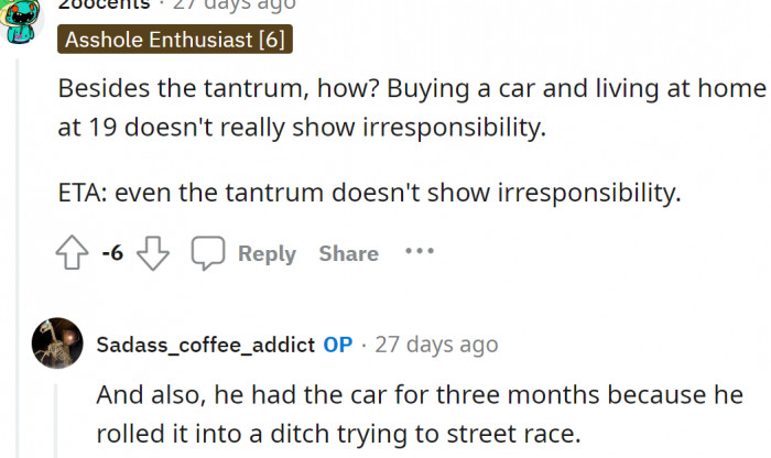 Someone wanted to clarify why he believes that his brother is irresponsible: