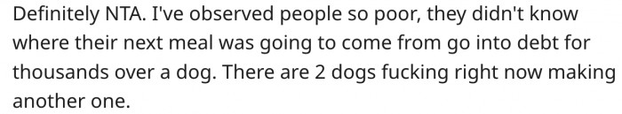 Don't run into debt trying to save a dog.