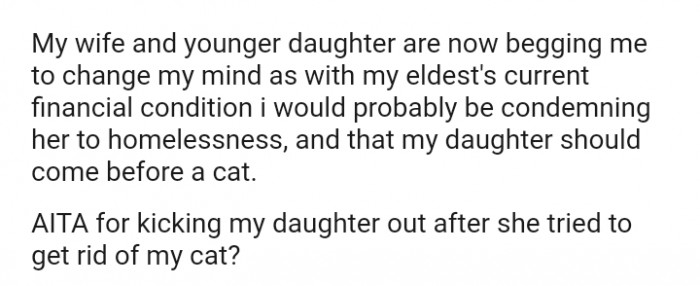 My daughter should come before a cat