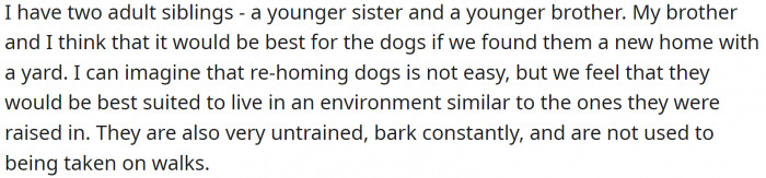 And her dogs need a home