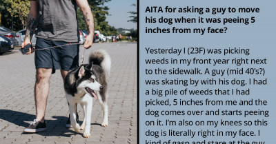 Yard-Cleaning Woman Encounters A Rude Guy Who Allows His Dog To Pee 5 Inches Away From Her Face