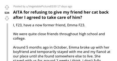 Woman Refuses to Give Back Cat to Friend After Taking Care of It for Five Months