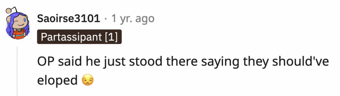 OP can buy her husband a new spine as a wedding gift.