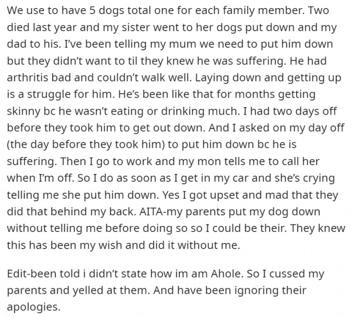 They just wanted to be there in their dog's final moments