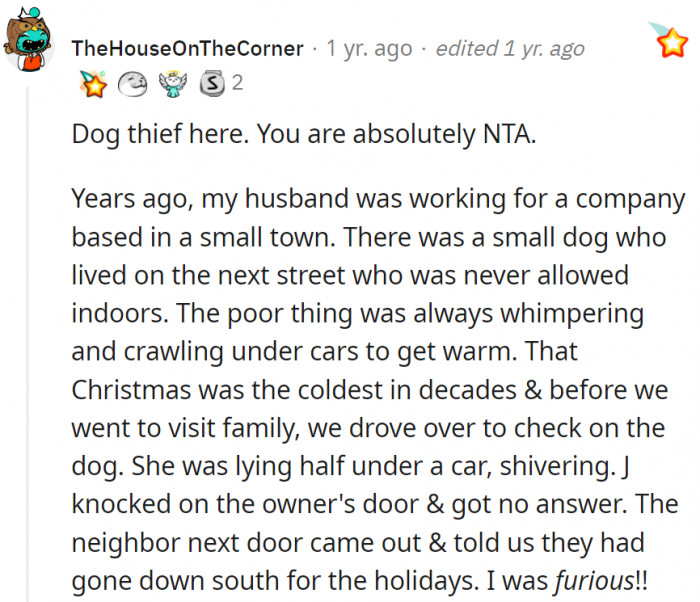 8. Fellow justifiable pet thief call OP a hero