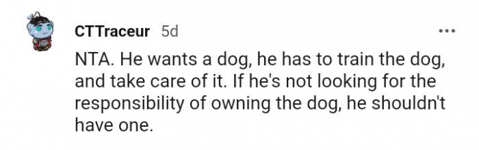 He is not looking for the responsibility of owning a dog