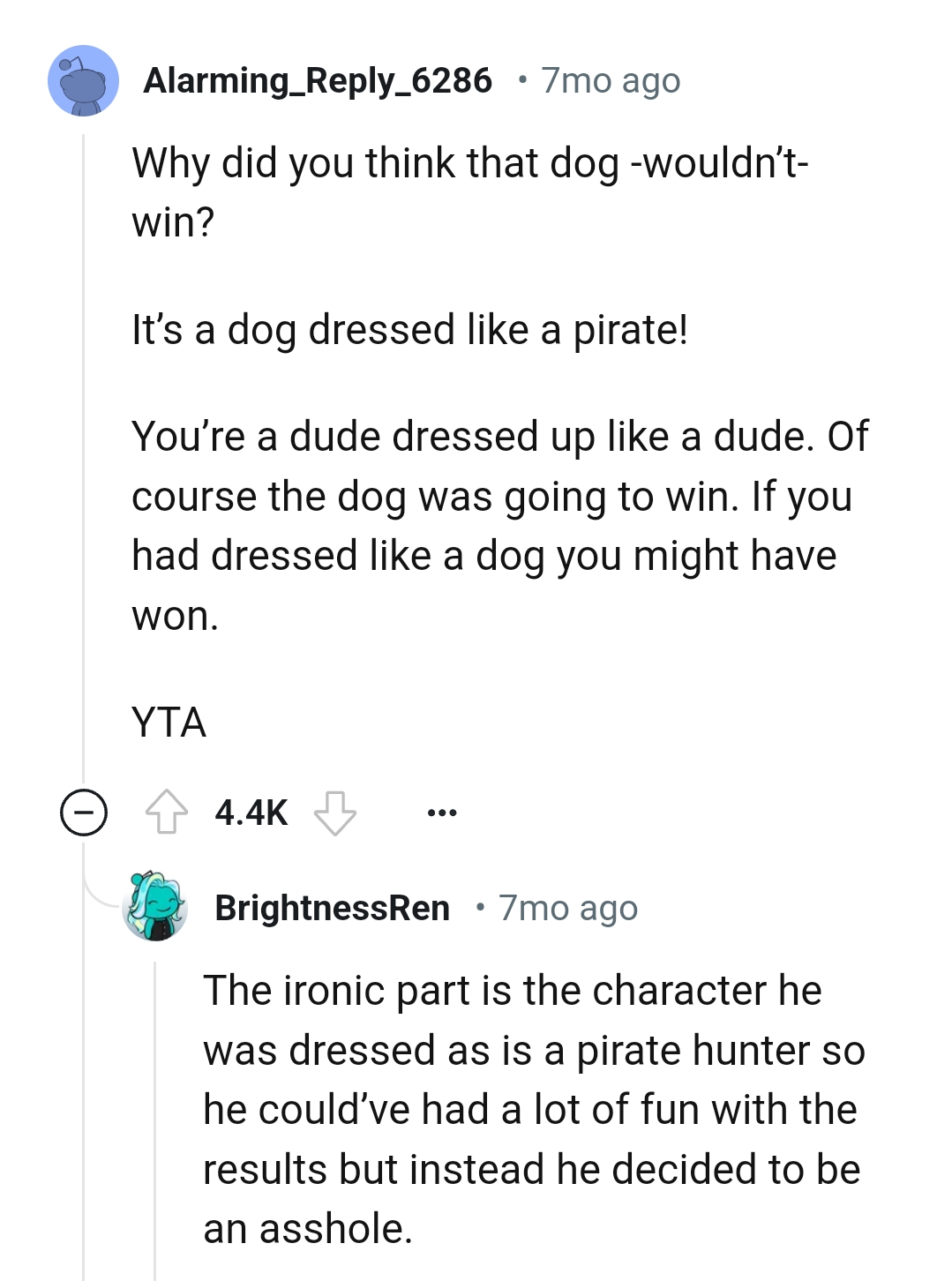 If the OP had dressed up like a dog, he might have won