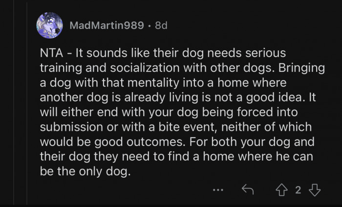 It's not a good idea to bring a dog with that mentality into your home.