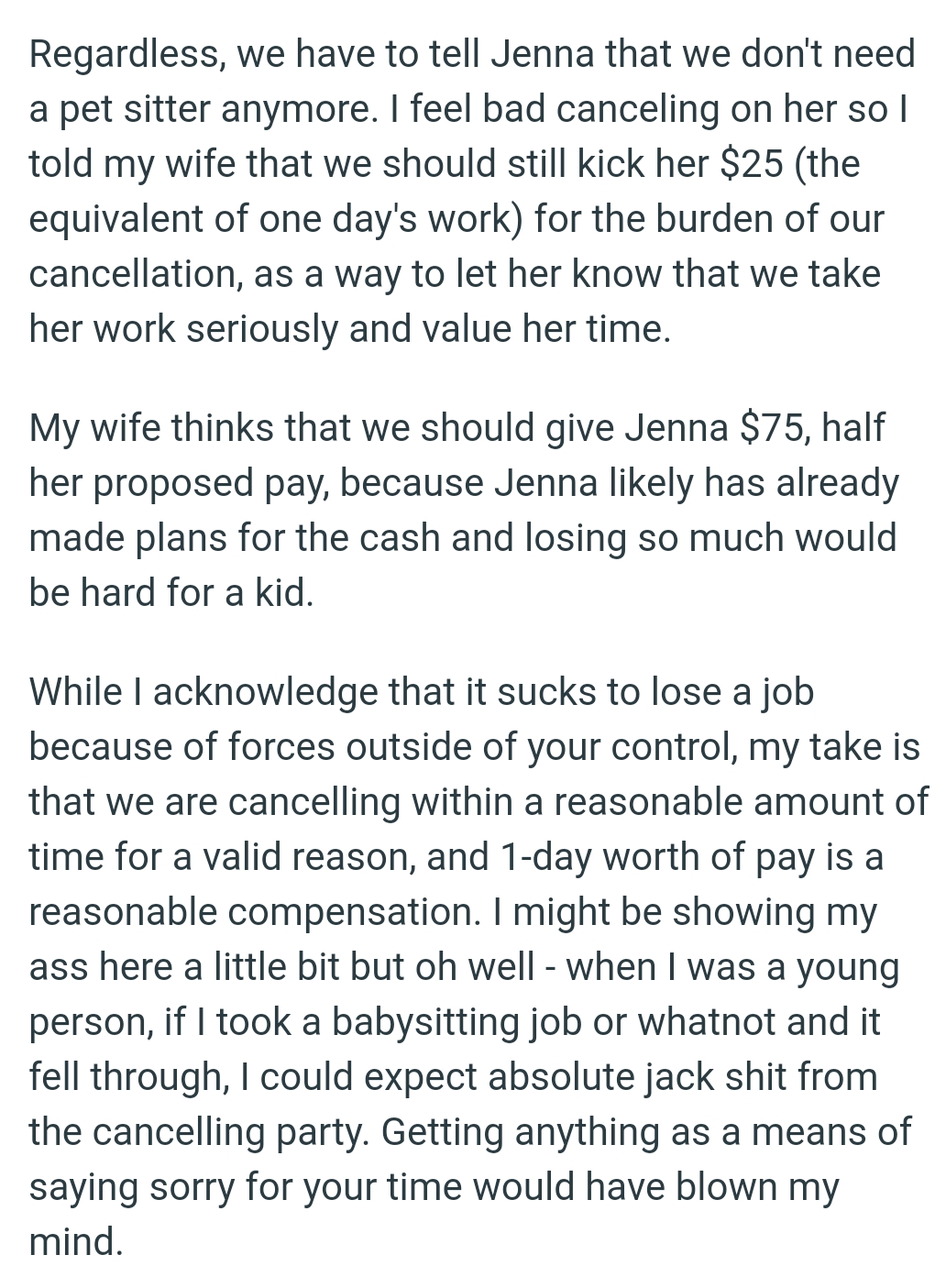 The OP acknowledges that it sucks to lose a job because of uncontrollable forces