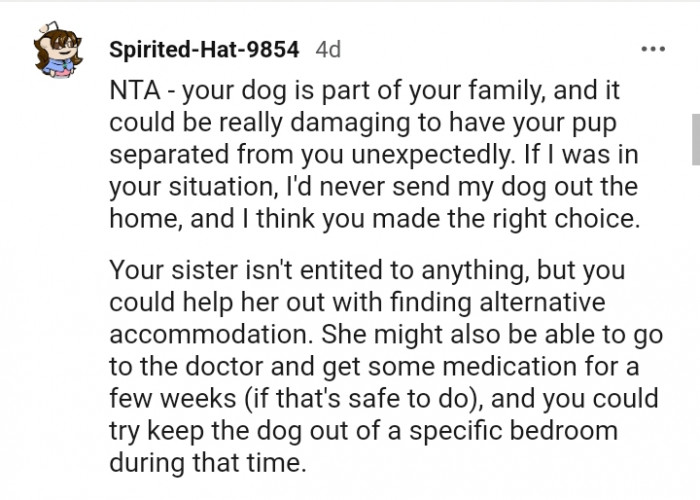 Your sister isn't entitled to anything